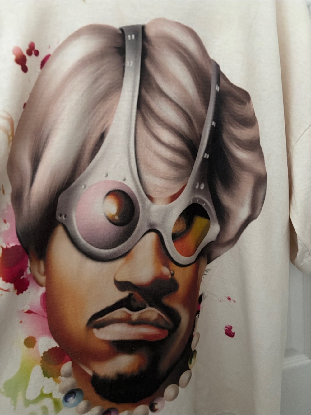 Graphic White Men’s Shirt with Multicolor Portrait Print